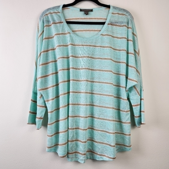 Tommy Bahama 100% Linen Striped Tee Top XL - Picture 1 of 5